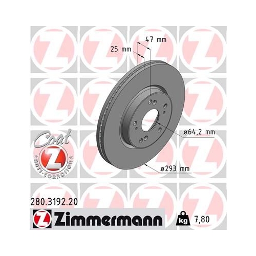 2 Brake Disc ZIMMERMANN 280.3192.20 COAT Z HONDA