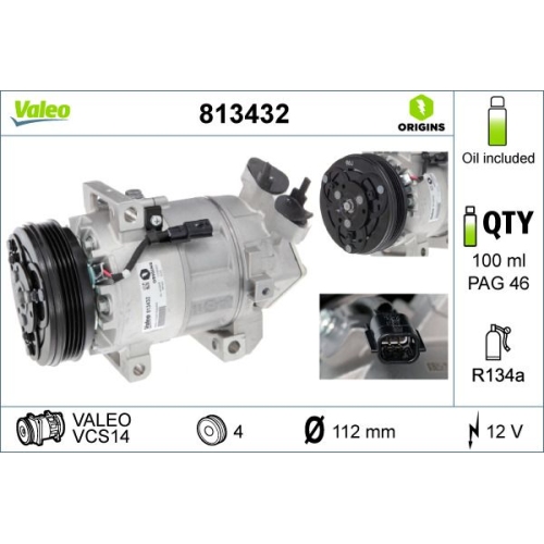 1 Compressor, air conditioning VALEO 813432 VALEO ORIGINS NEW OE TECHNOLOGY