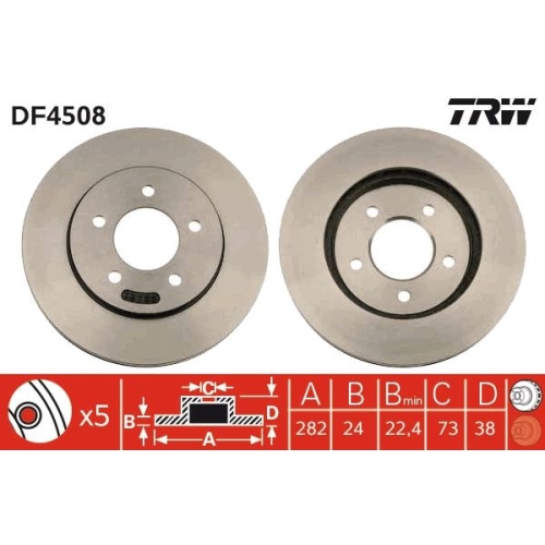 2 Brake Disc TRW DF4508 CHRYSLER DODGE PLYMOUTH