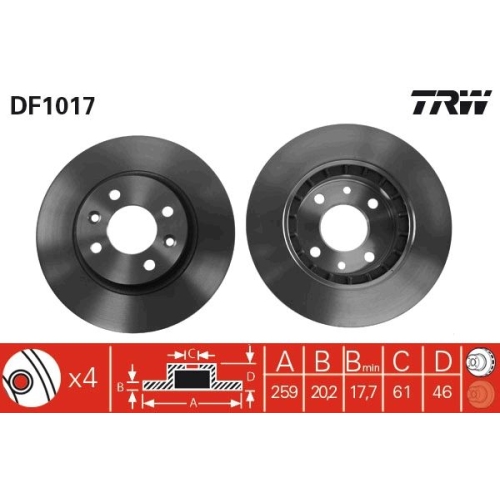 2 Brake Disc TRW DF1017 RENAULT