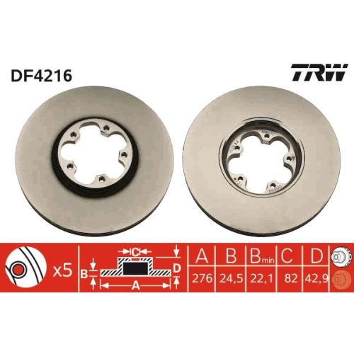 2 Brake Disc TRW DF4216 FORD