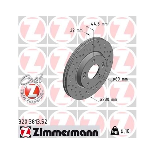 2 Brake Disc ZIMMERMANN 320.3813.52 SPORT BRAKE DISC COAT Z HYUNDAI KIA