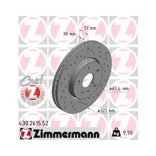 2 Brake Disc ZIMMERMANN 430.2615.52 SPORT BRAKE DISC COAT Z OPEL GENERAL MOTORS