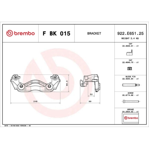 1 Brake Caliper Bracket Set BREMBO F BK 015 PRIME LINE MERCEDES-BENZ