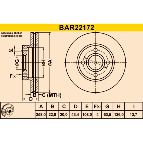 Bremsscheibe BARUM BAR22172 FORD MAZDA