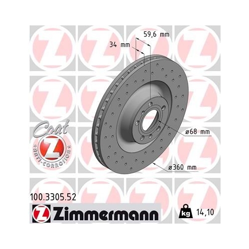 1 Brake Disc ZIMMERMANN 100.3305.52 SPORT BRAKE DISC COAT Z VAG