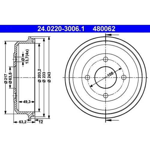 Bremstrommel ATE 24.0220-3006.1 FORD