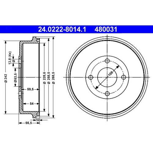 Bremstrommel ATE 24.0222-8014.1 FORD