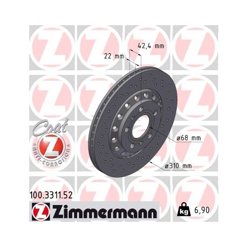 2 Brake Disc ZIMMERMANN 100.3311.52 SPORT BRAKE DISC COAT Z VAG
