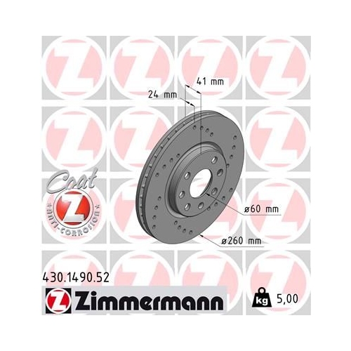 2 Brake Disc ZIMMERMANN 430.1490.52 SPORT BRAKE DISC COAT Z OPEL GENERAL MOTORS