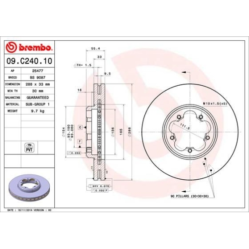 Bremsscheibe BREMBO 09.C240.10 PRIME LINE FORD FORD (JMC)