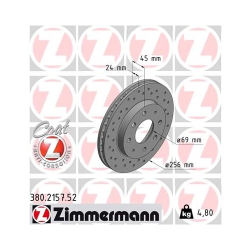 Brake Disc ZIMMERMANN 380.2157.52 SPORT BRAKE DISC COAT Z MITSUBISHI VOLVO KIA