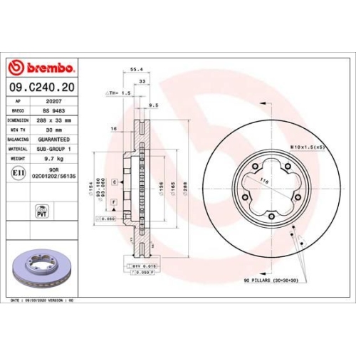 Bremsscheibe BREMBO 09.C240.20 PRIME LINE FORD