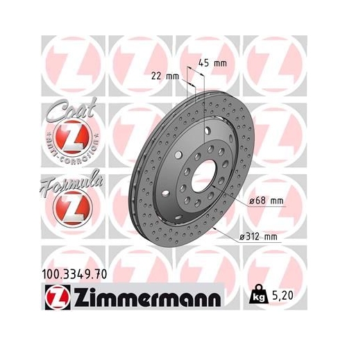1 Brake Disc ZIMMERMANN 100.3349.70 FORMULA Z BRAKE DISC VAG