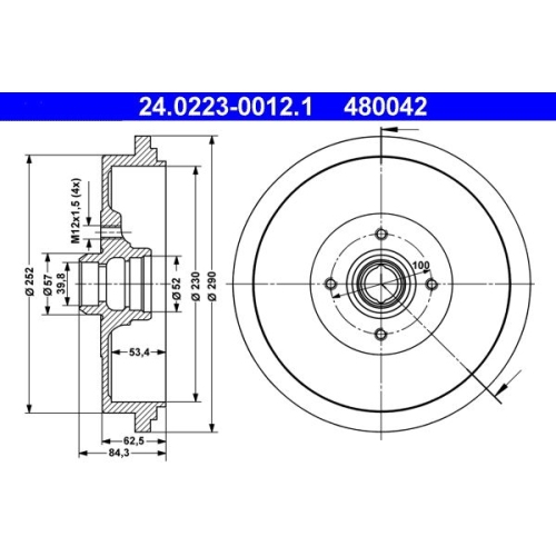 Bremstrommel ATE 24.0223-0012.1 VAG