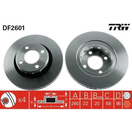 2 Brake Disc TRW DF2601 AUDI
