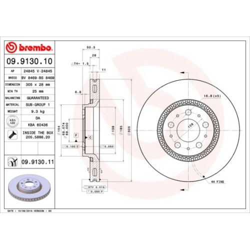 Bremsscheibe BREMBO 09.9130.11 COATED DISC LINE VOLVO