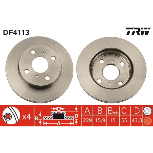 2 Brake Disc TRW DF4113 TOYOTA