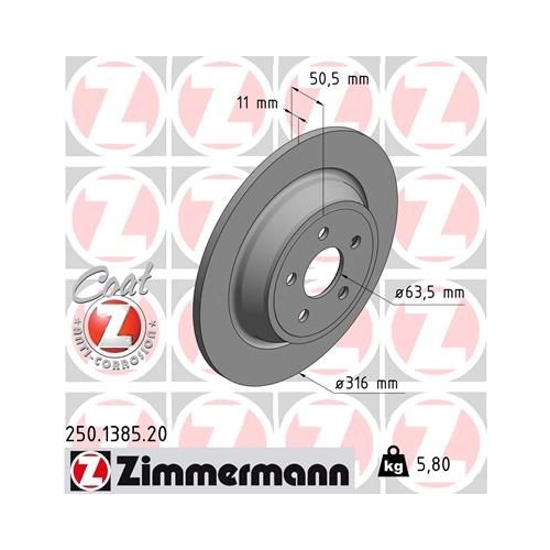 2 Brake Disc ZIMMERMANN 250.1385.20 COAT Z FORD FORD (CHANGAN)