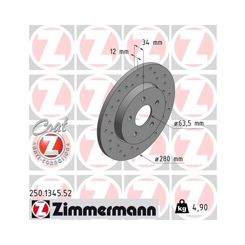 2 Brake Disc ZIMMERMANN 250.1345.52 SPORT BRAKE DISC COAT Z FORD JAGUAR