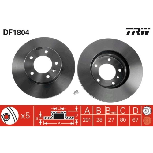 2 Brake Disc TRW DF1804 DAIMLER JAGUAR