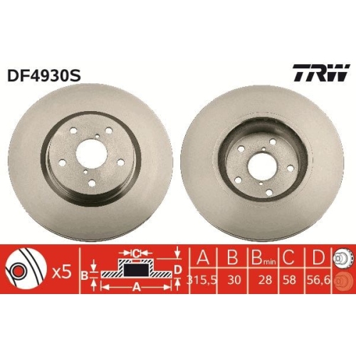 1 Brake Disc TRW DF4930S SUBARU
