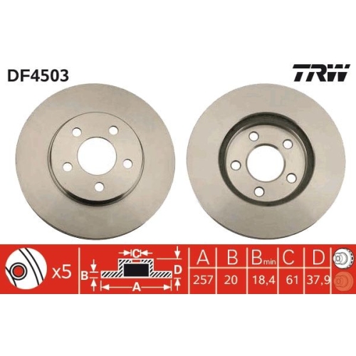2 Brake Disc TRW DF4503 CHRYSLER DODGE PLYMOUTH