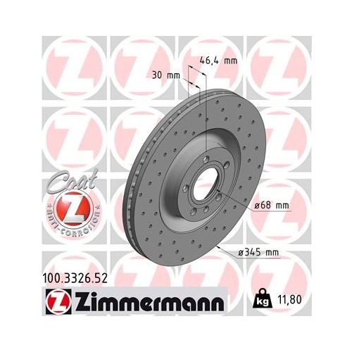 1 Brake Disc ZIMMERMANN 100.3326.52 SPORT BRAKE DISC COAT Z AUDI