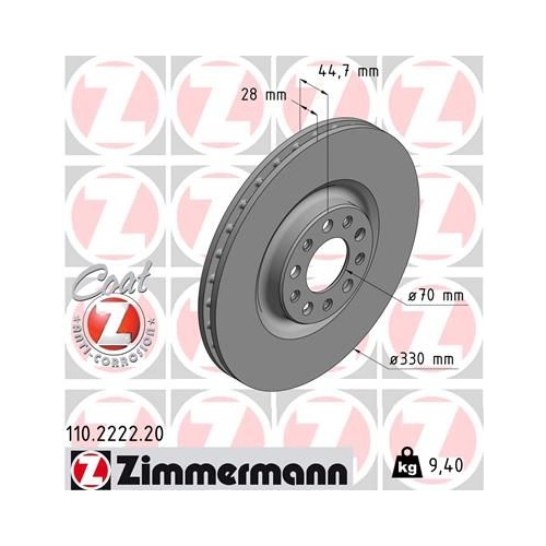 2 Brake Disc ZIMMERMANN 110.2222.20 COAT Z ALFA ROMEO