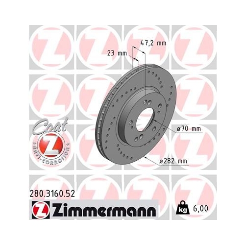 2 Brake Disc ZIMMERMANN 280.3160.52 SPORT BRAKE DISC COAT Z HONDA