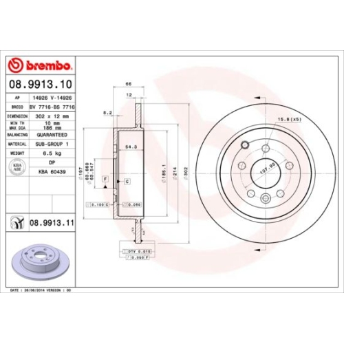 Bremsscheibe BREMBO 08.9913.11 COATED DISC LINE LAND ROVER