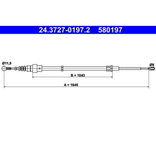 1 Cable Pull, parking brake ATE 24.3727-0197.2 SKODA VAG