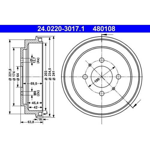 Bremstrommel ATE 24.0220-3017.1 MITSUBISHI