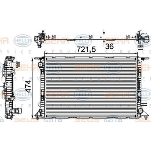 Radiator, engine cooling HELLA 8MK 376 745-644 AUDI
