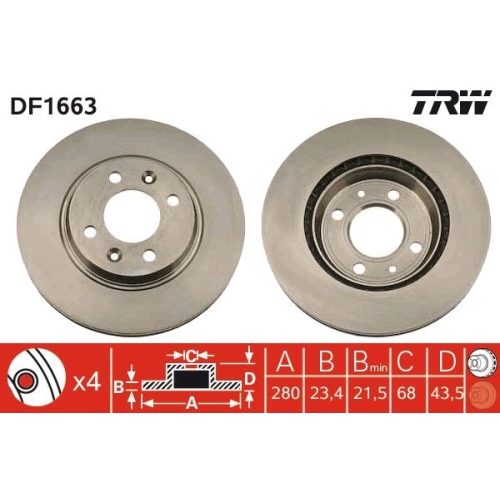 2 Brake Disc TRW DF1663 SAAB