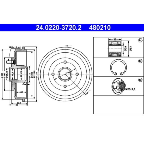 Bremstrommel ATE 24.0220-3720.2 FORD