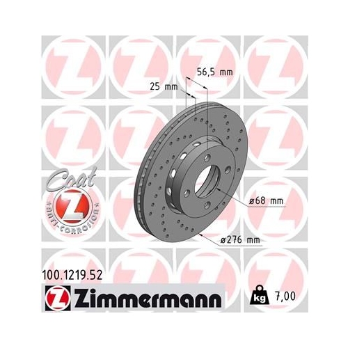 2 Brake Disc ZIMMERMANN 100.1219.52 SPORT BRAKE DISC COAT Z AUDI