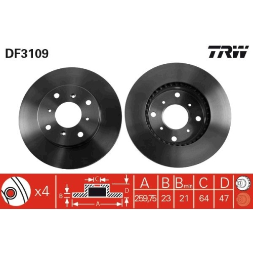 2 Brake Disc TRW DF3109 HONDA