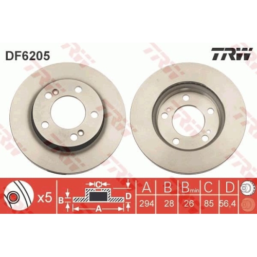 2 Brake Disc TRW DF6205 SSANGYONG