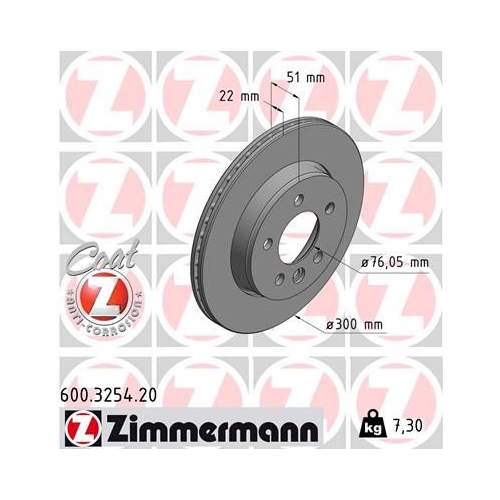 2 Brake Disc ZIMMERMANN 600.3254.20 COAT Z VAG