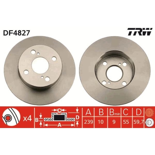2 Brake Disc TRW DF4827 TOYOTA