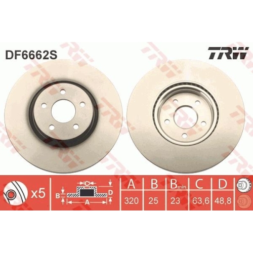 1 Brake Disc TRW DF6662S FORD