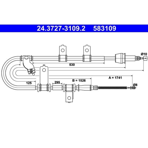 1 Cable Pull, parking brake ATE 24.3727-3109.2 HYUNDAI
