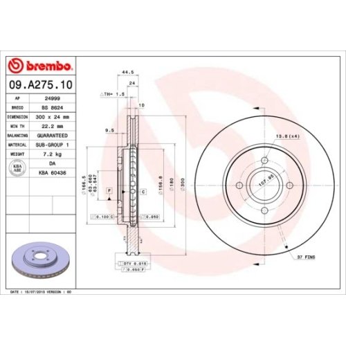 Bremsscheibe BREMBO 09.A275.10 PRIME LINE FORD