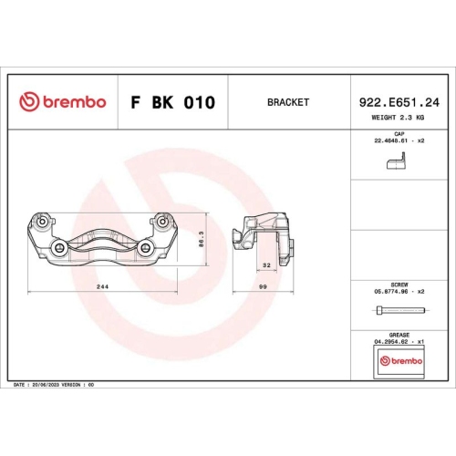 1 Brake Caliper Bracket Set BREMBO F BK 010 PRIME LINE MERCEDES-BENZ