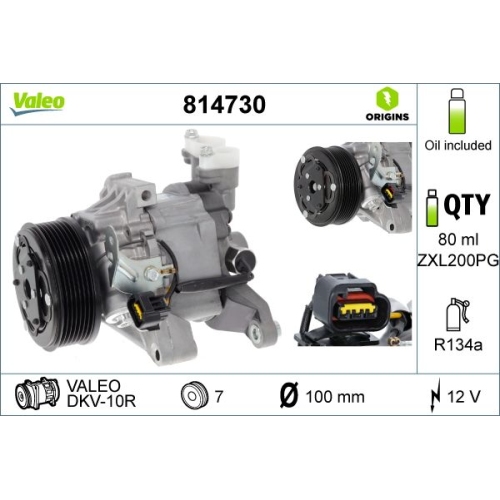 1 Compressor, air conditioning VALEO 814730 VALEO ORIGINS NEW O.E. TECHNOLOGY