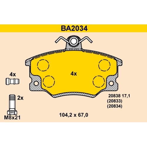 1 Brake Pad Set, disc brake BARUM BA2034 FIAT