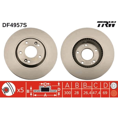 1 Brake Disc TRW DF4957S HYUNDAI KIA