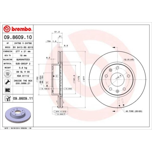 Bremsscheibe BREMBO 09.8609.11 PRIME LINE - UV Coated LAND ROVER