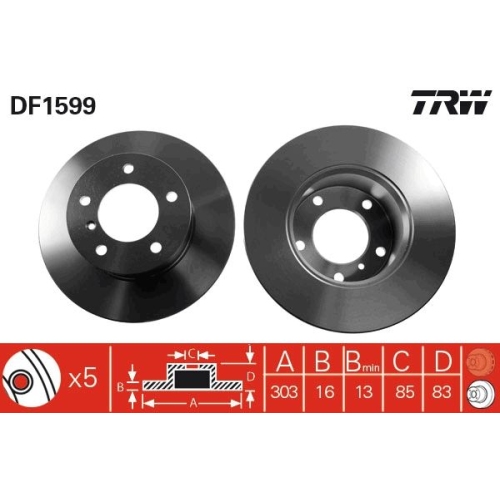 2 Brake Disc TRW DF1599 MERCEDES-BENZ PUCH